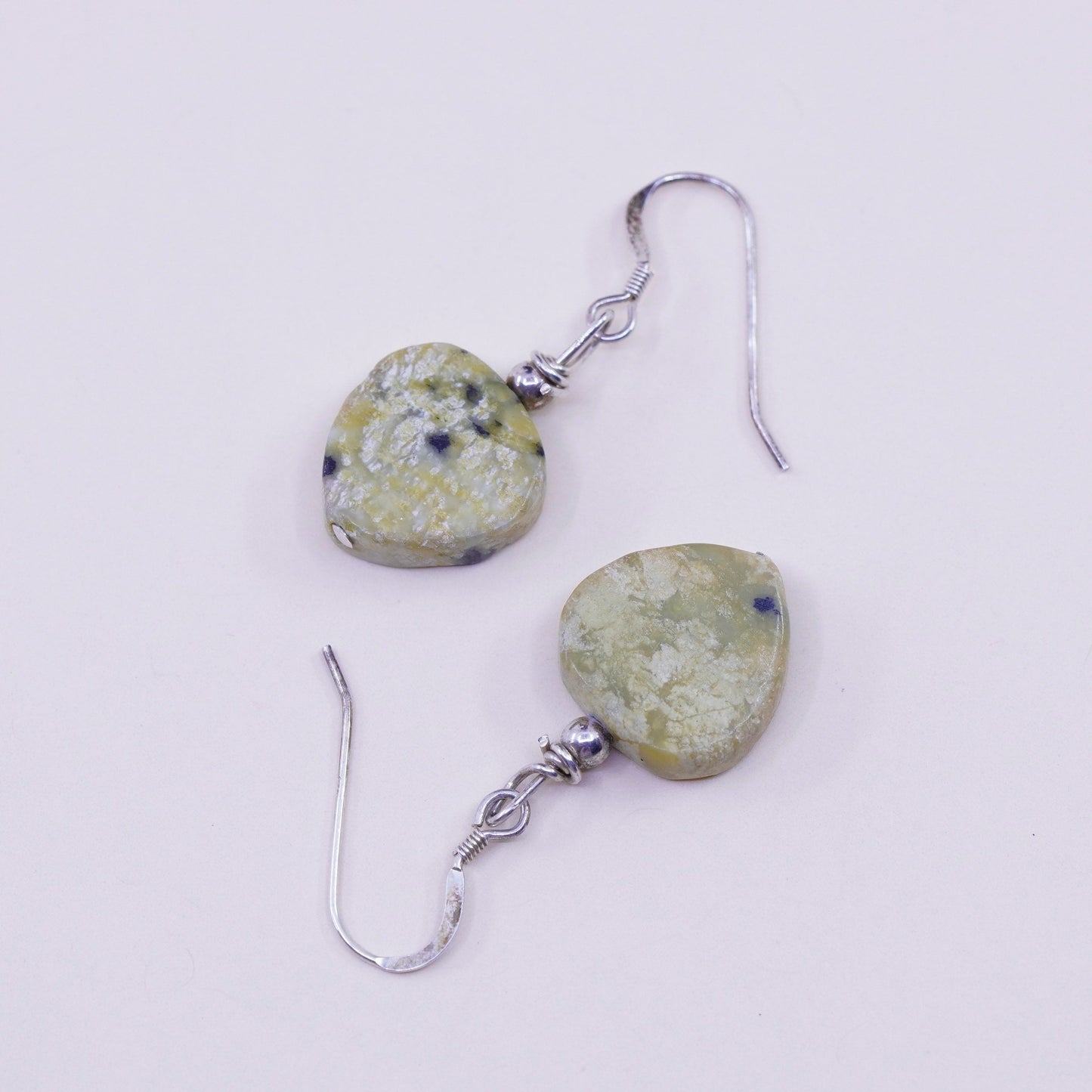 Vintage Sterling 925 silver handmade earrings with green jasper drops