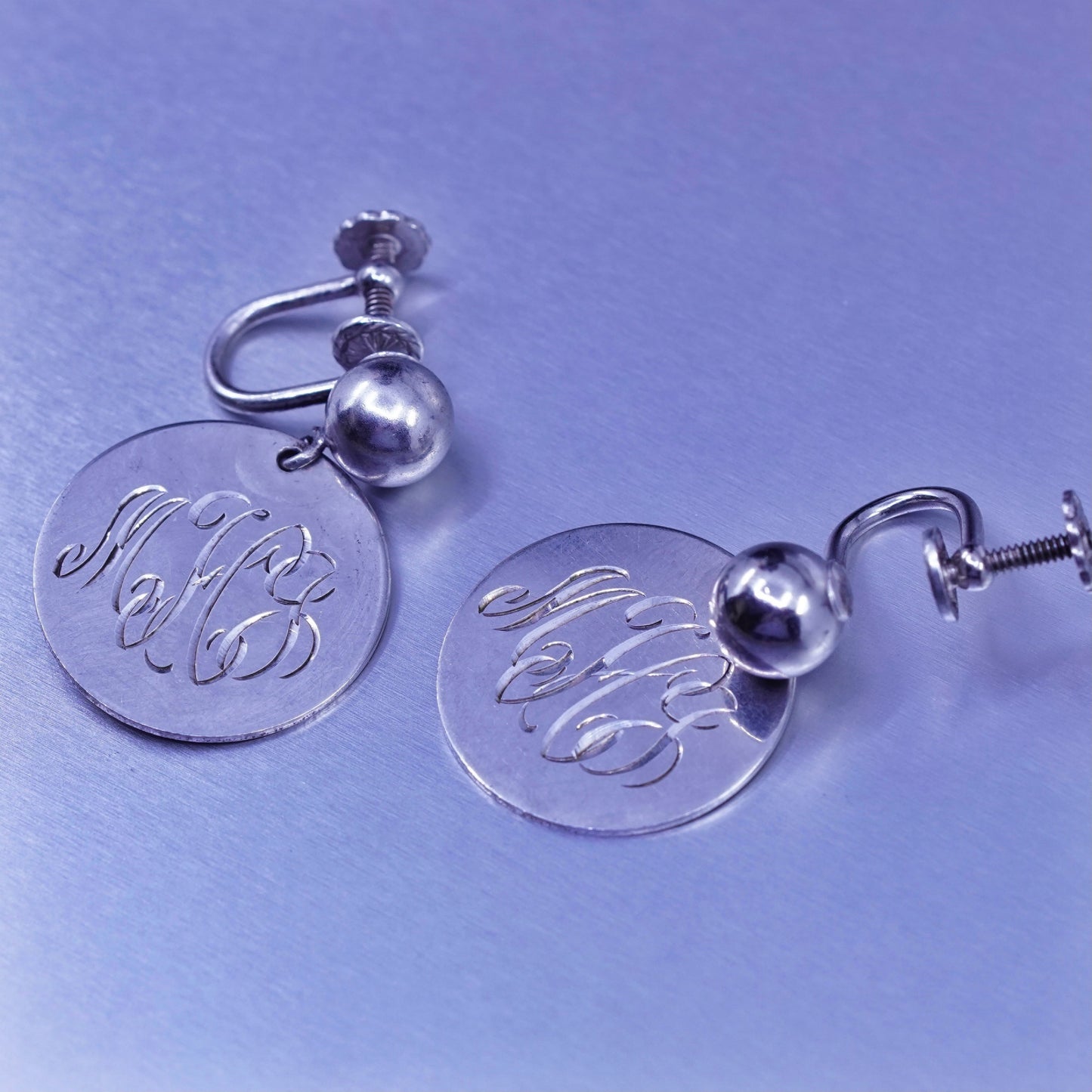 modern admark Sterling 925 silver handmade earrings, screw back round dangled