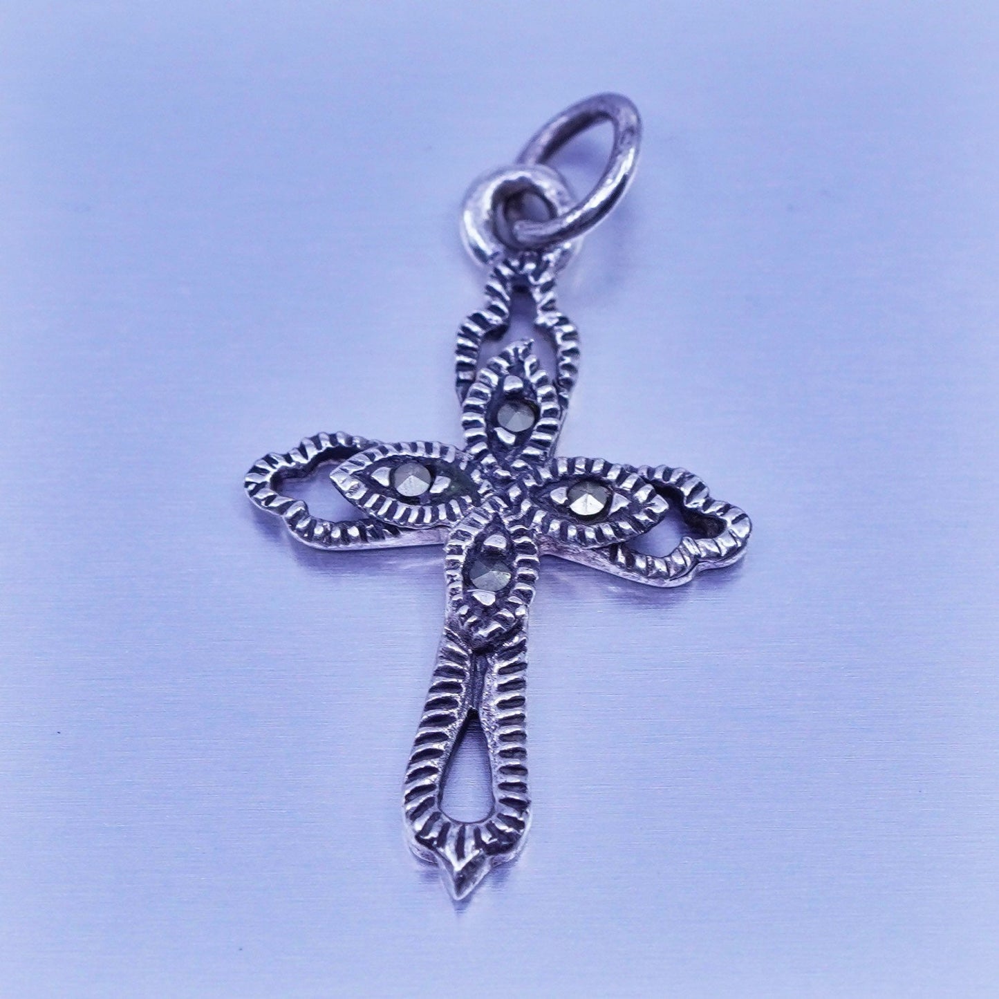 antique sterling 925 silver cross pendant with Marcasite