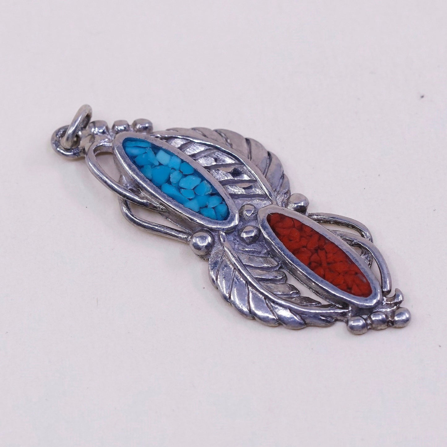 VTG sterling silver pendant, Native American, 925 charm w/ turquoise N coral