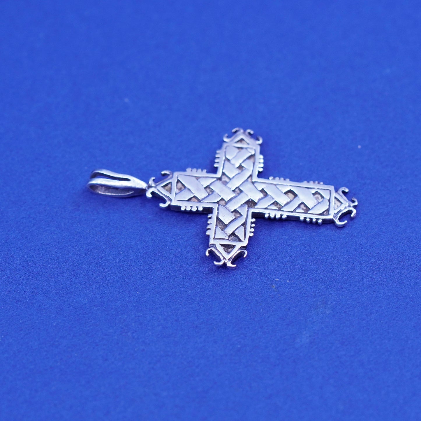 Vintage Sterling silver handmade pendant, braided textured 925 cross