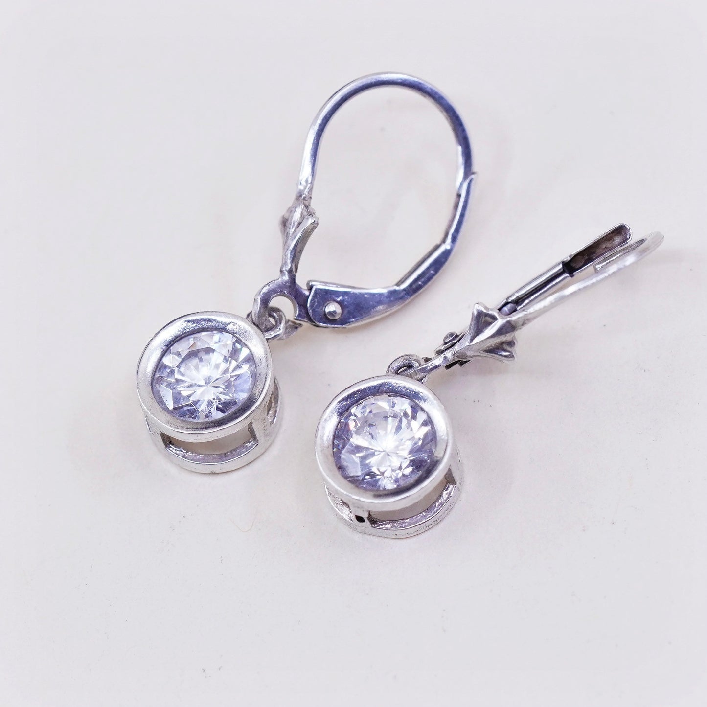 Vintage sterling silver handmade earrings, 925 silver with round CZ