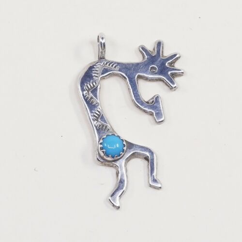 Vintage Sterling Silver Handmade Pendant, Navajo 925 kokopelli w/ turquoise