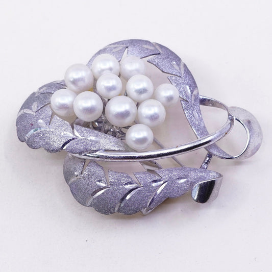 Vintage Sterling 950 silver handmade brooch pendant with cluster pearl, elegant