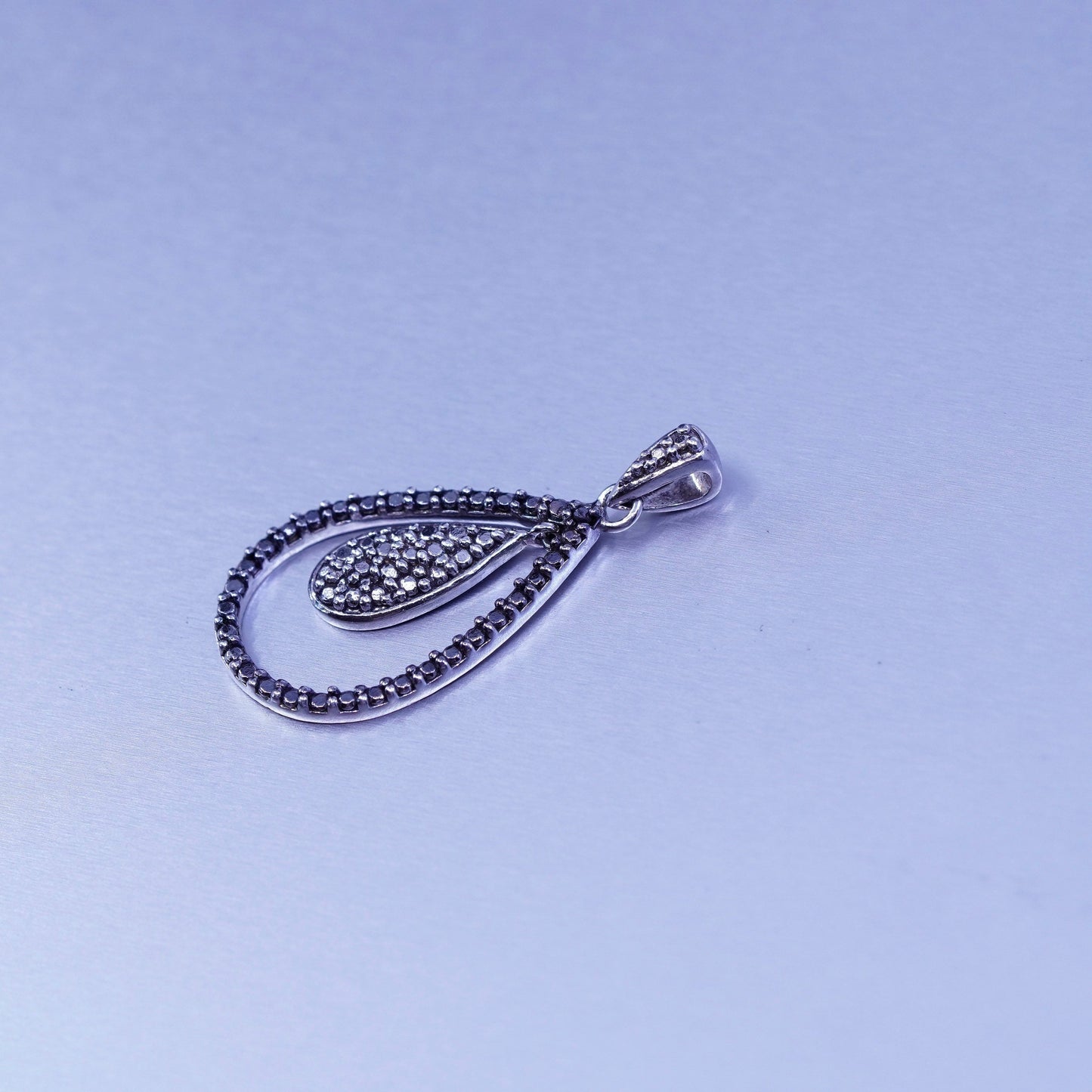 antique two tone sterling 925 silver teardrop pendant