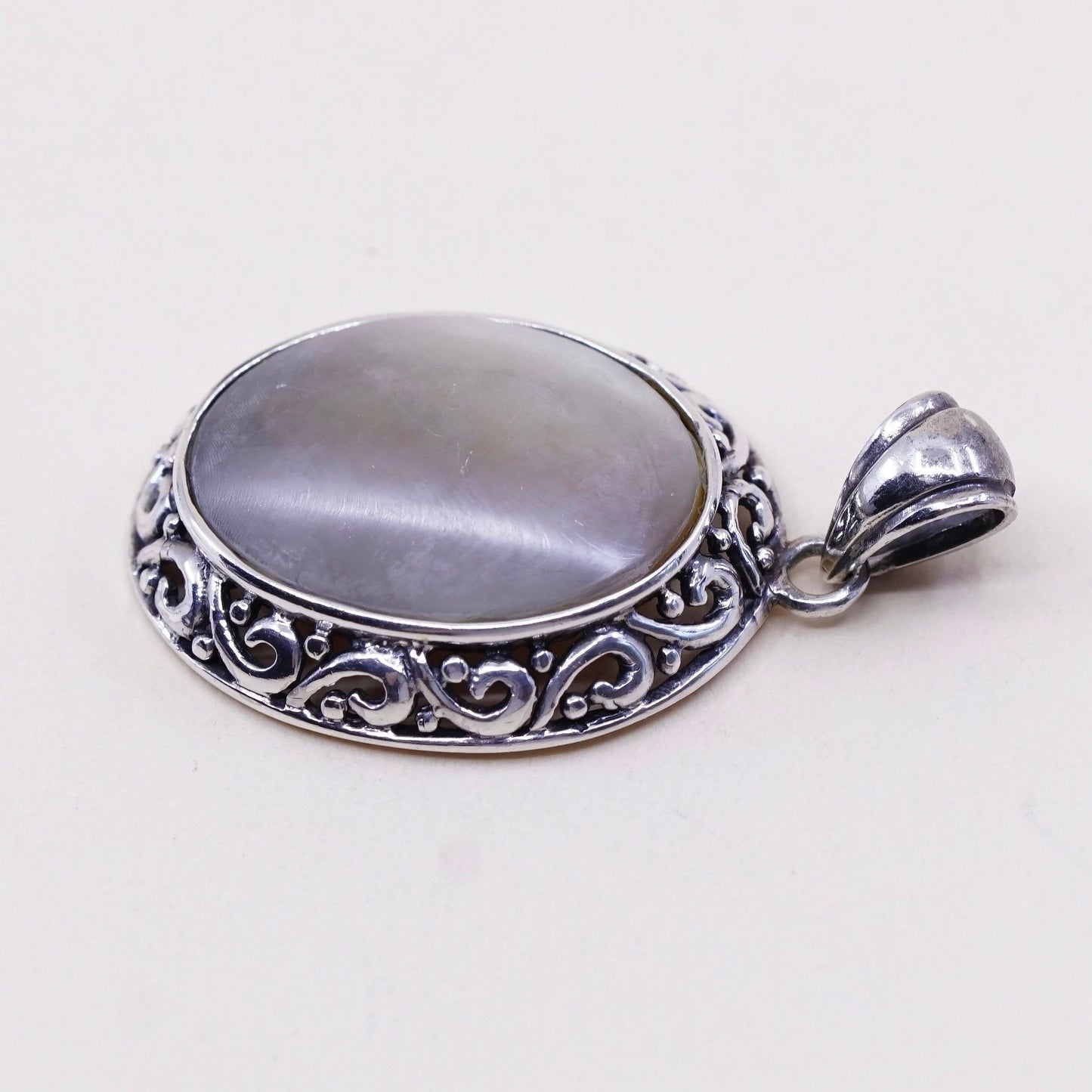 Vintage Mexico ATI sterling 925 silver handmade pendant with white tiger eye