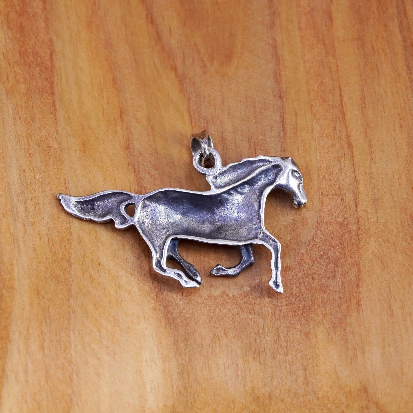 Vintage Sterling 925 silver handmade pendant, running horse