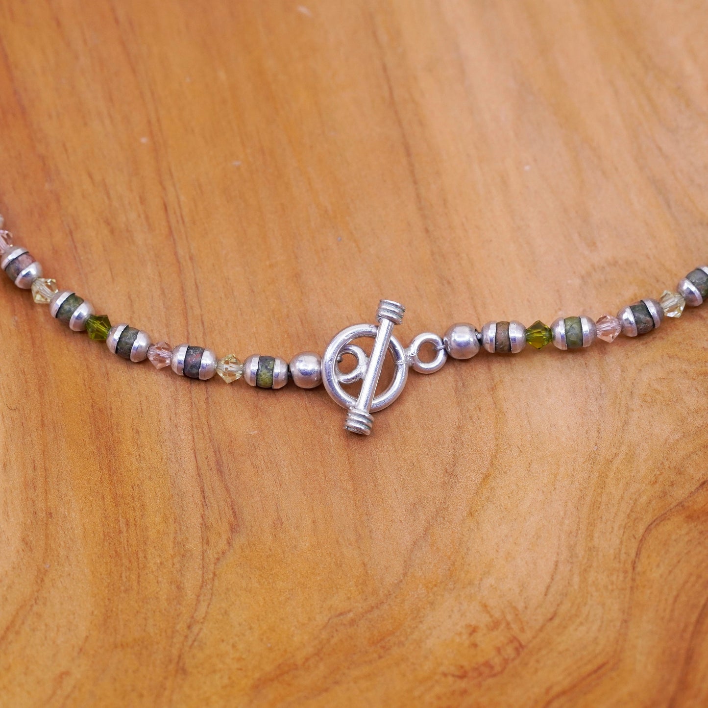 16”, vintage sterling 925 silver handmade necklace with jasper beads