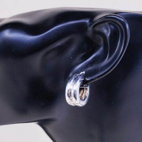 0.5”, Italy Modern Solid 925 Sterling Silver Ribbed Hoop Pierced Earrings huggie