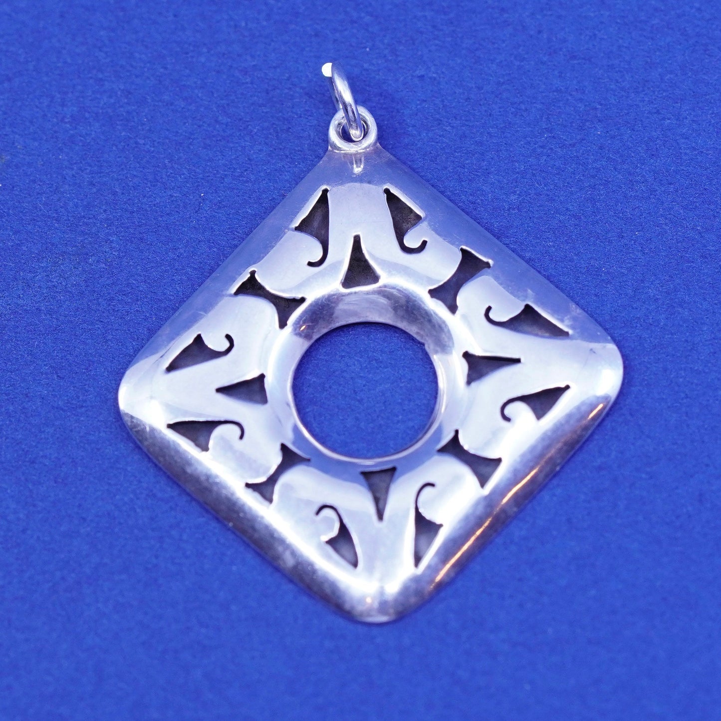 Vintage Sterling silver handmade pendant 925 tag charm with pattern cut out