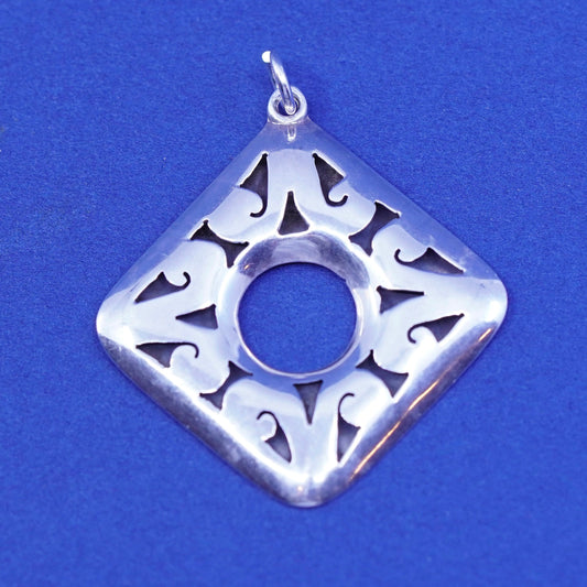 Vintage Sterling silver handmade pendant 925 tag charm with pattern cut out