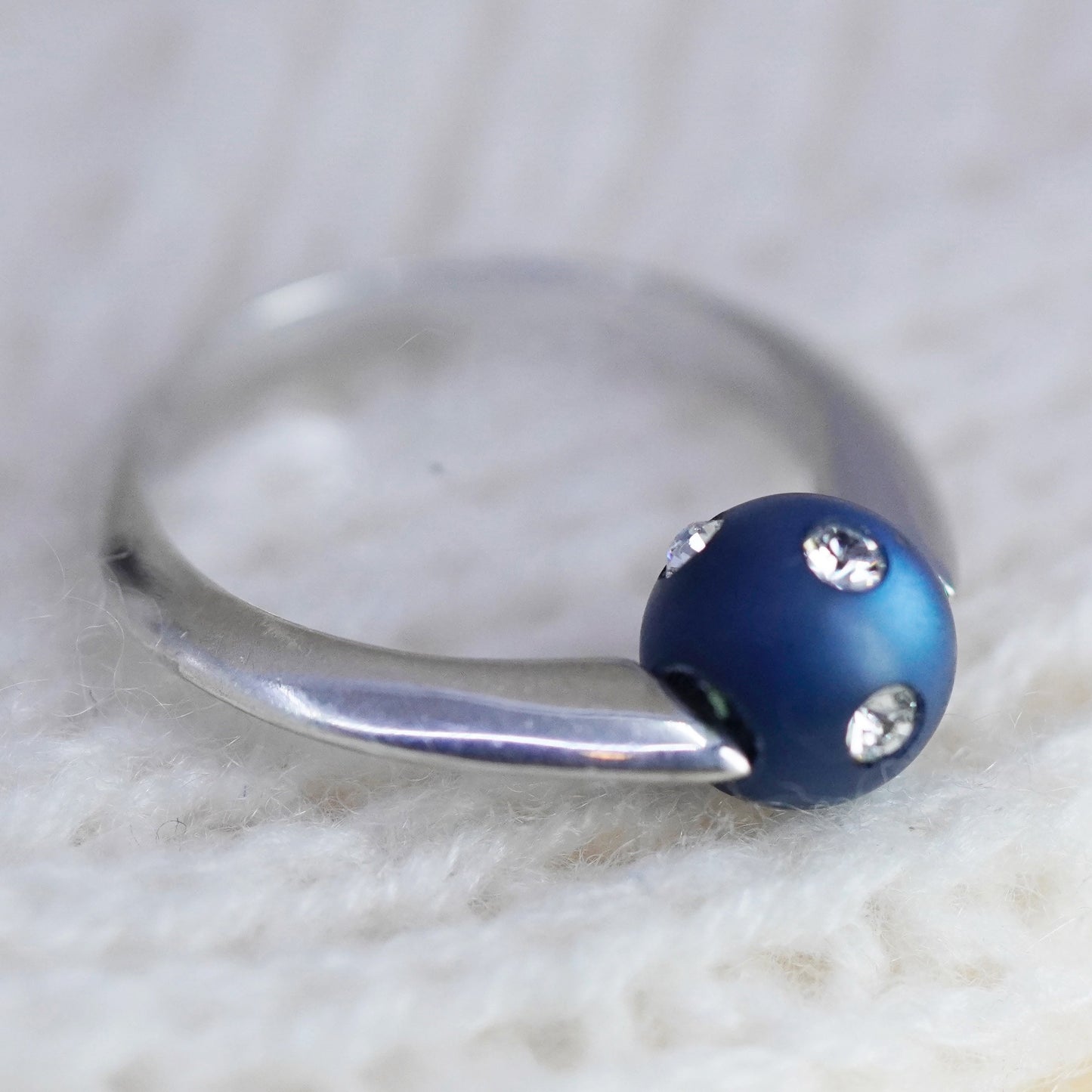 Size 6.5, Vintage sterling silver handmade ring with blue bead