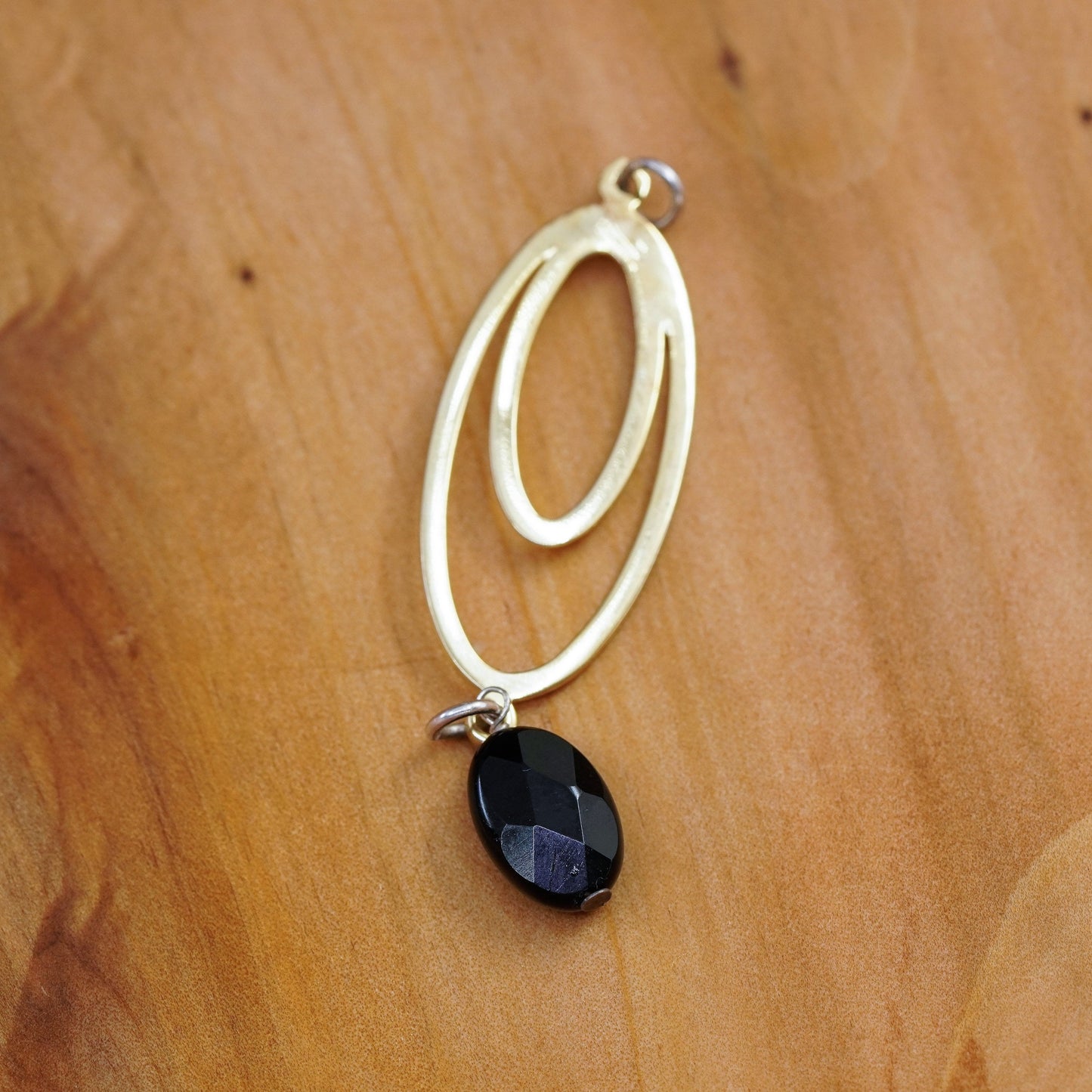 vermeil gold over Sterling silver pendant, 925 oval with obsidian