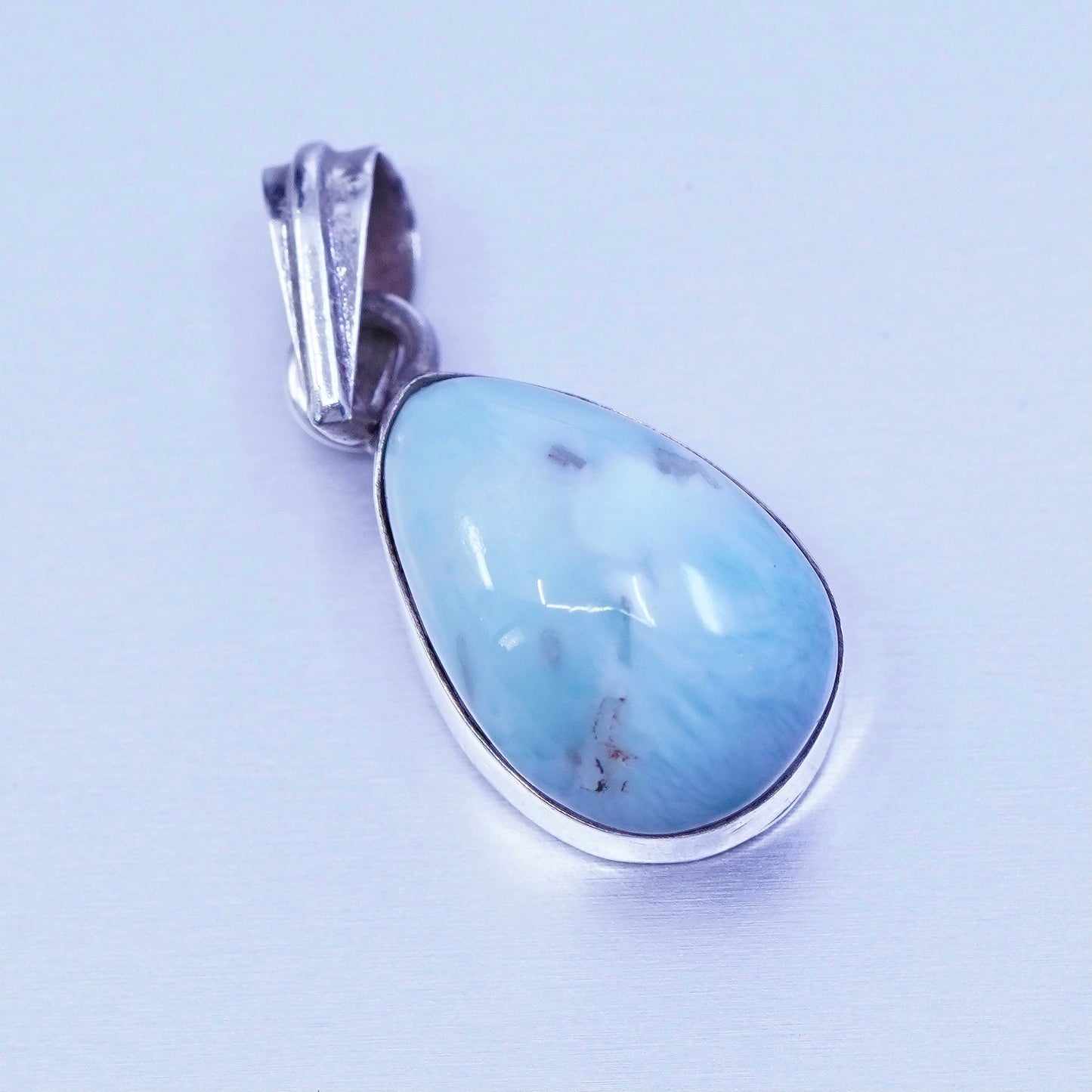 antique sterling 925 silver handmade teardrop pendant with Larimar