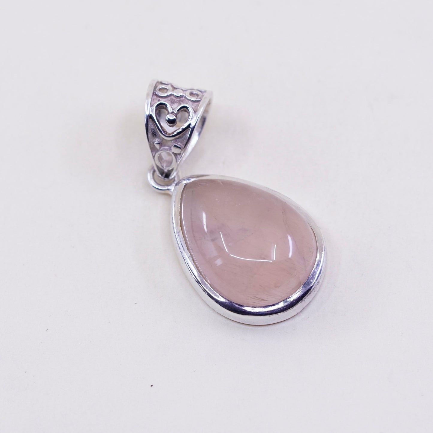 handmade sterling 925 silver filigree pendant with pink quartz teardrop pendant