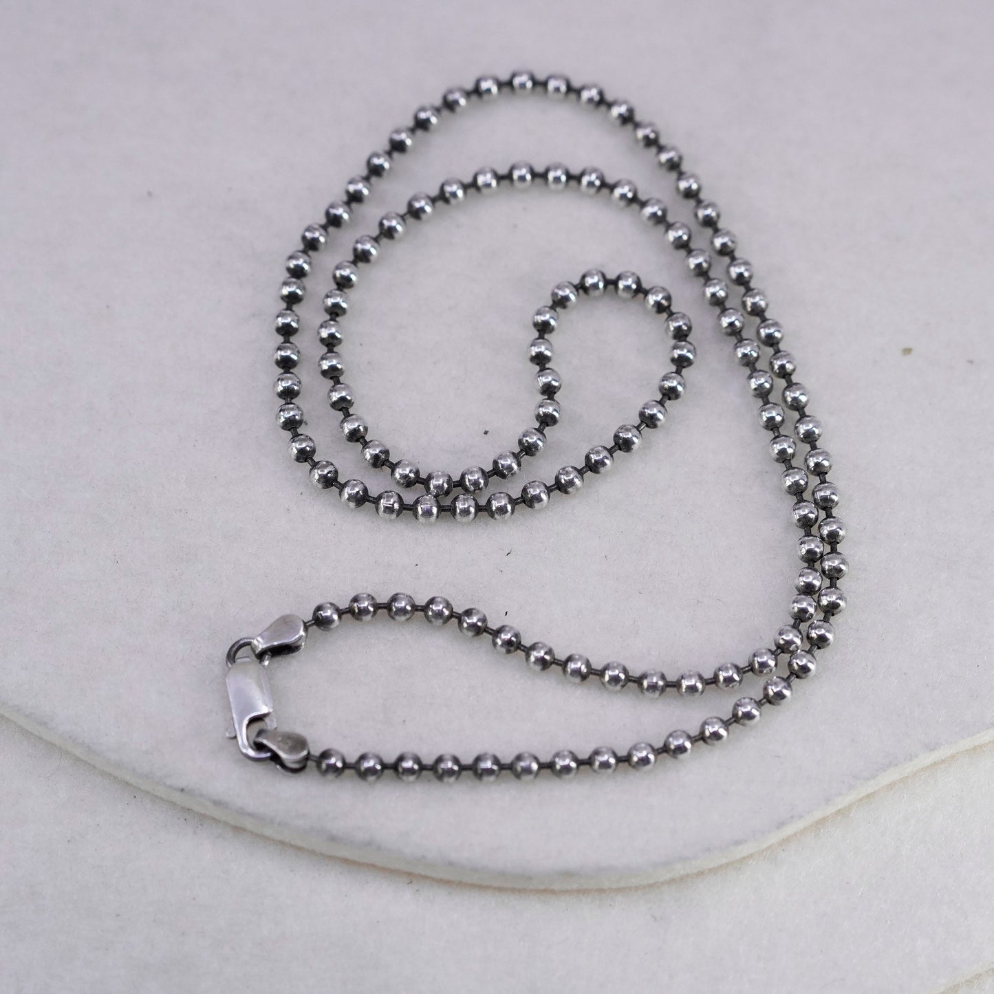 20” 2mm, vintage Italy Sterling 925 silver bead chain necklace