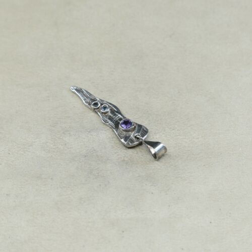 Vtg Sterling silver handmade pendant, 925 silver w/ amethyst N Blue Topaz