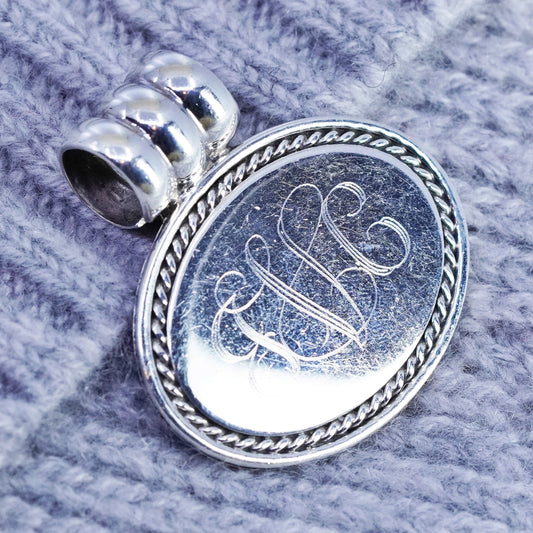 Mexico Sterling 925 silver charm pendant, initial monogram “GVC” with cable