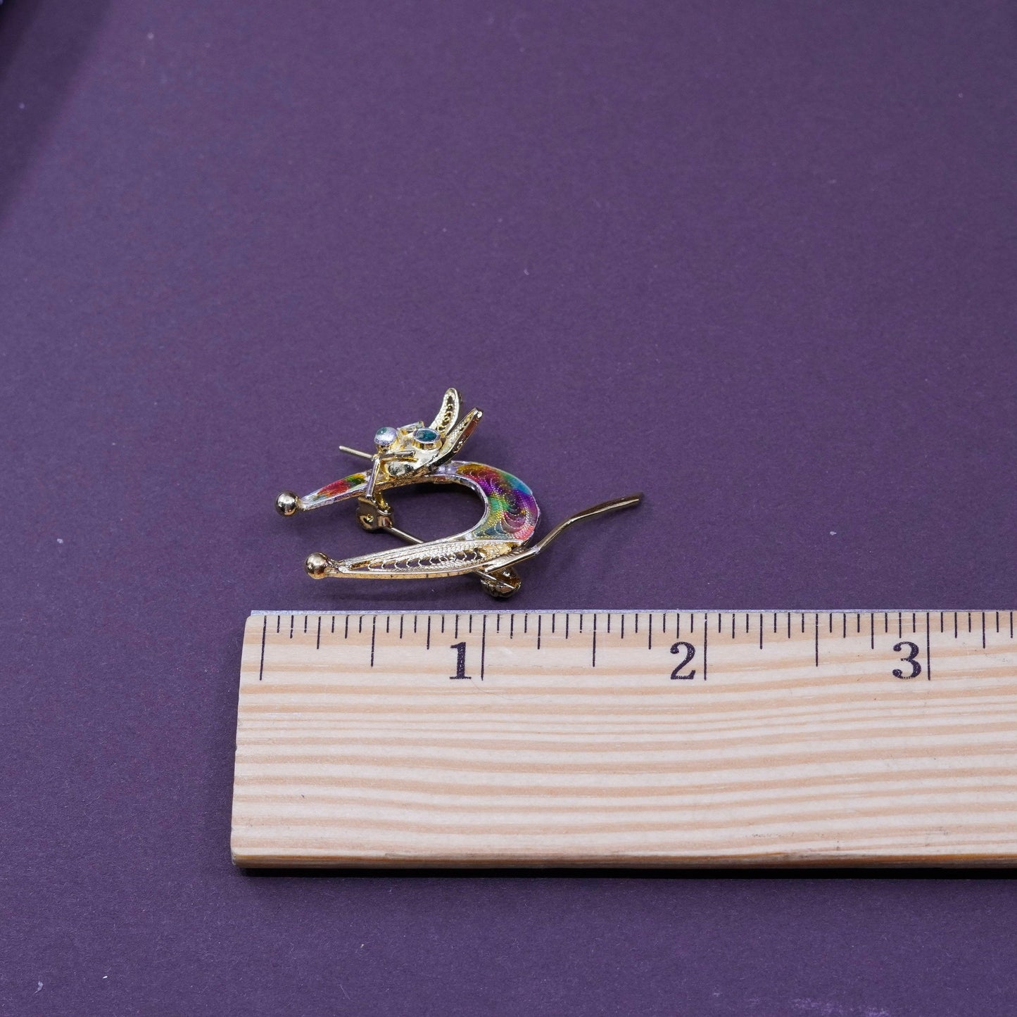 Vintage vermeil gold over handmade sterling 800 silver cat brooch pin enamel