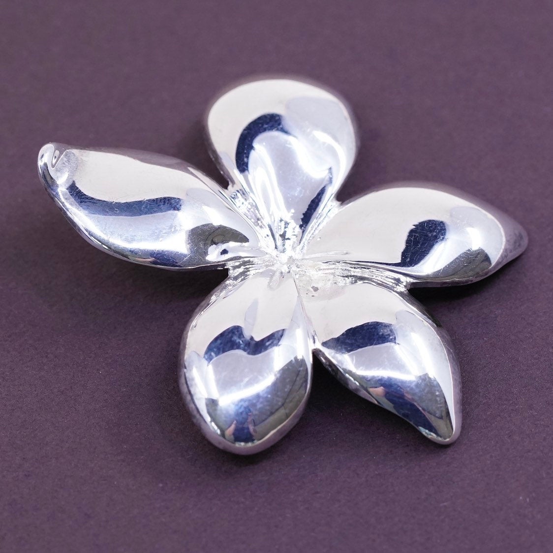 vtg Sterling silver handmade flower pendant, high polished 925 charm