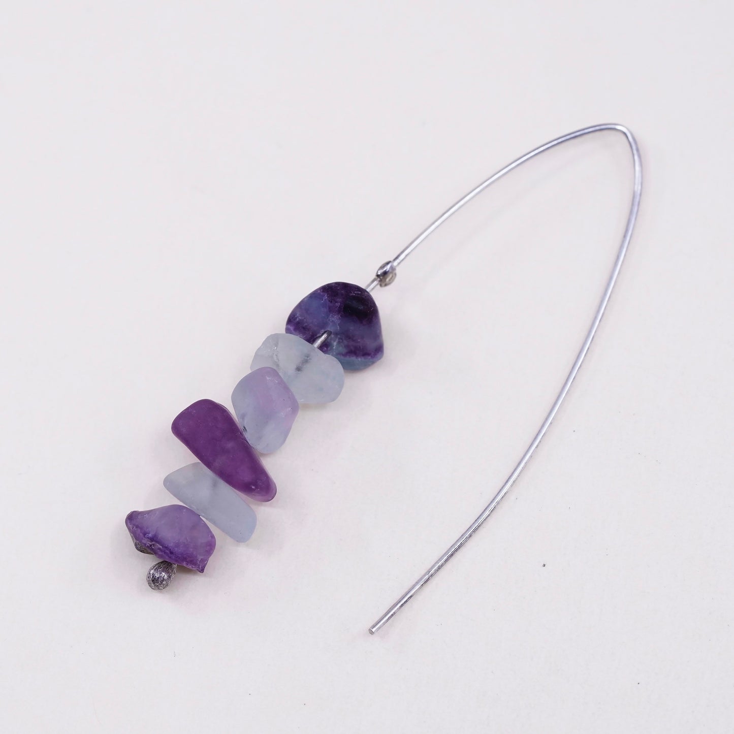 VTG Sterling 925 silver handmade earrings with amethyst and fluorite nuggets