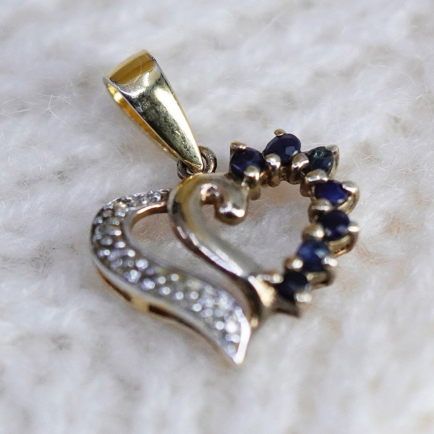 vtg vermeil Gold filled Sterling silver pendant, 925 heart sapphire diamonds