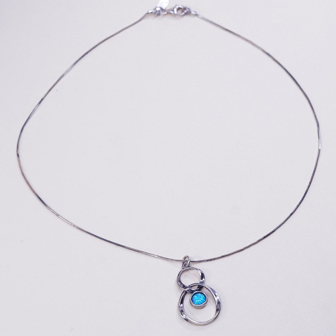 16", 1mm, vtg shablool sterling silver snake chain w/ handmade opal pendant
