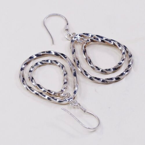 Vtg Sterling Silver Teardrop Hoops Dangle, 925 Twisted elegant earrings, Syamped