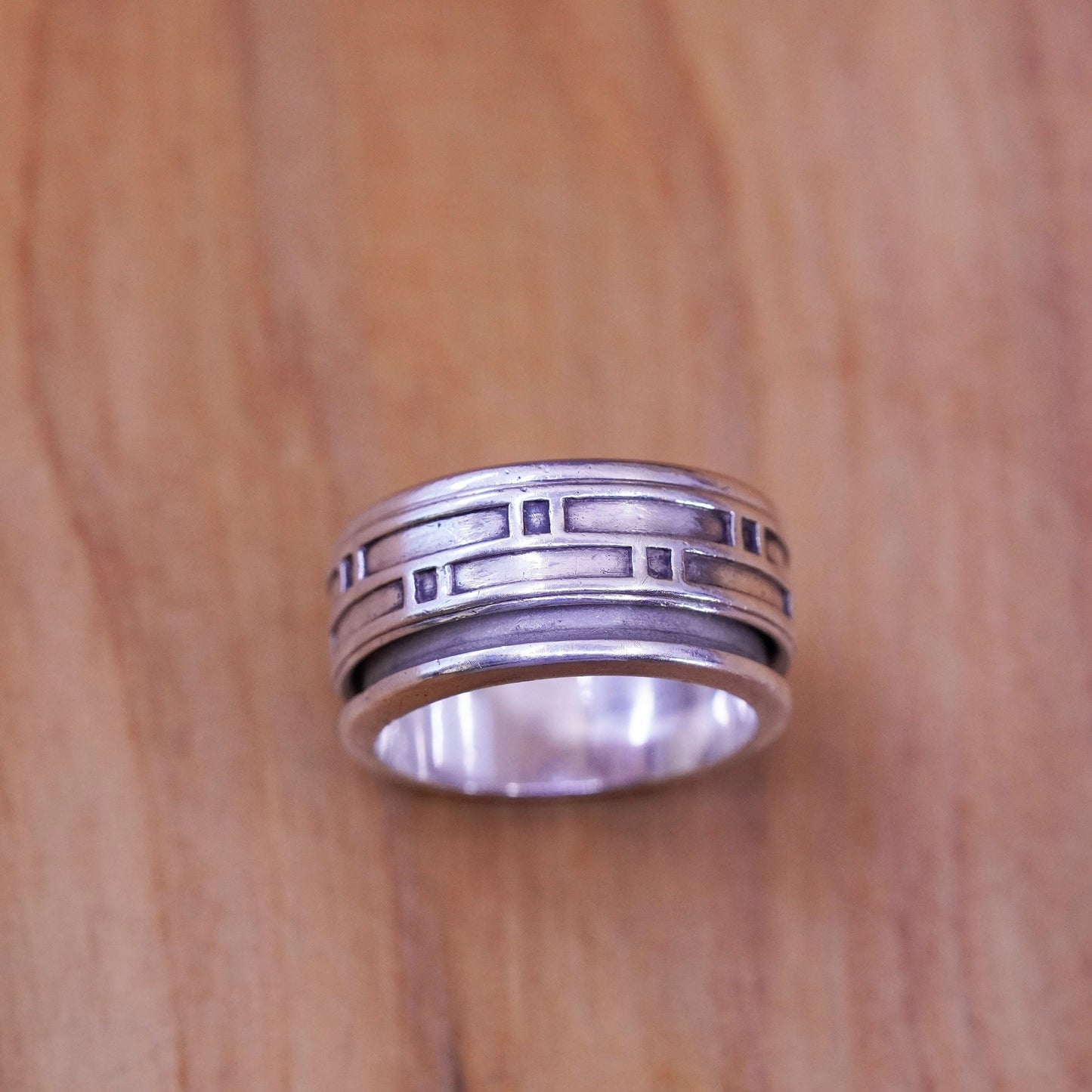 Size 6.25, vintage Sterling silver prayer ring, 925 textured spinner band