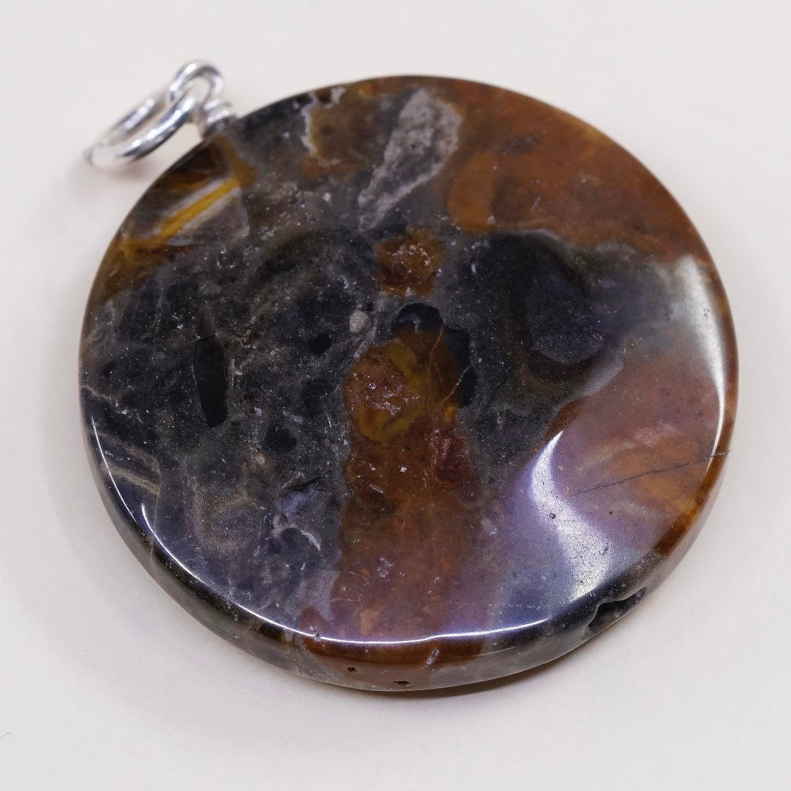 VTG sterling silver handmade pendant, fine 925 silver with round agate