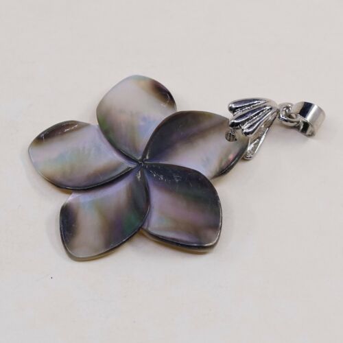 Vtg Sterling Silver Handmade Pendant, 925 silver W/ Flower Shaped Abalone