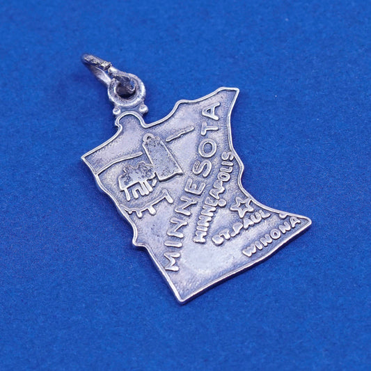 Vintage wells sterling silver handmade pendant, 925 Minnesota state tag charm