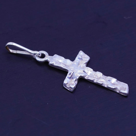 Vintage sterling 925 silver handmade textured cross pendant