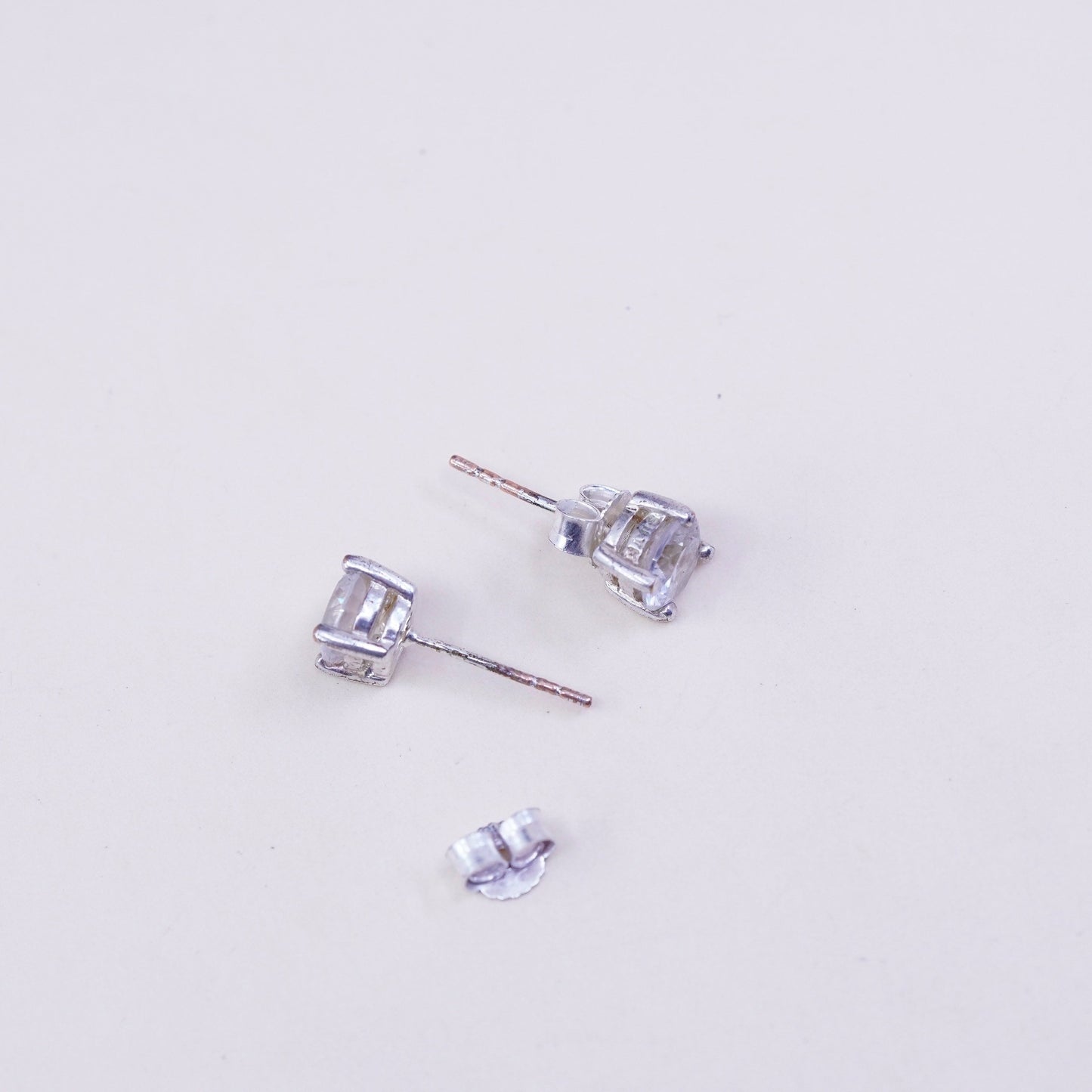 4mm, Vintage sterling silver genuine clear crystal studs, fashion minimalist earrings