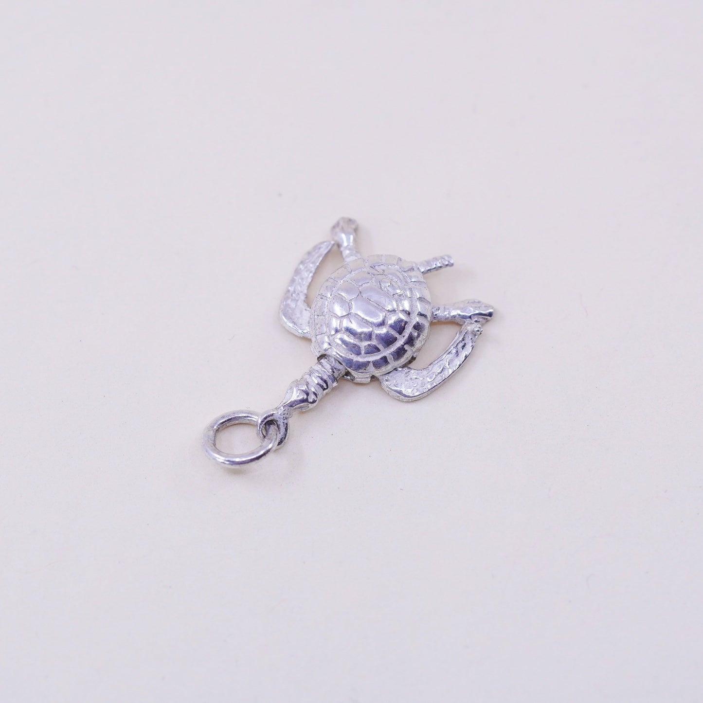 Vintage sterling silver handmade pendant, 925 turtle charm with movable joints