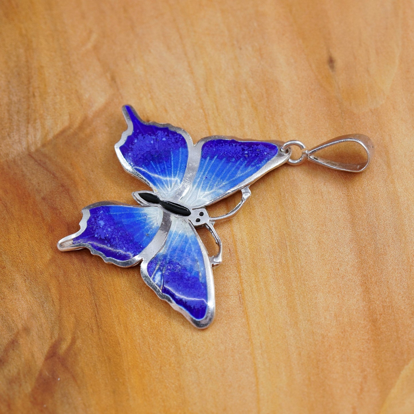 Vintage ramirez 980 Sterling silver handmade pendant, 980 butterfly blue enamel