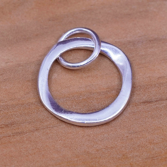 Vintage Sterling silver handmade pendant, 925 circle charm