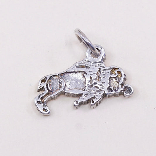 Vintage Sterling silver handmade pendant, 925 silver bull ox charm