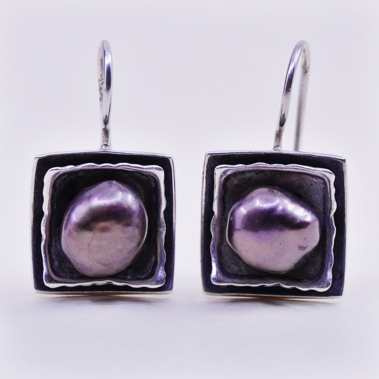 Rare! Silpada Sterling 925 silver handmade square earrings with pearl