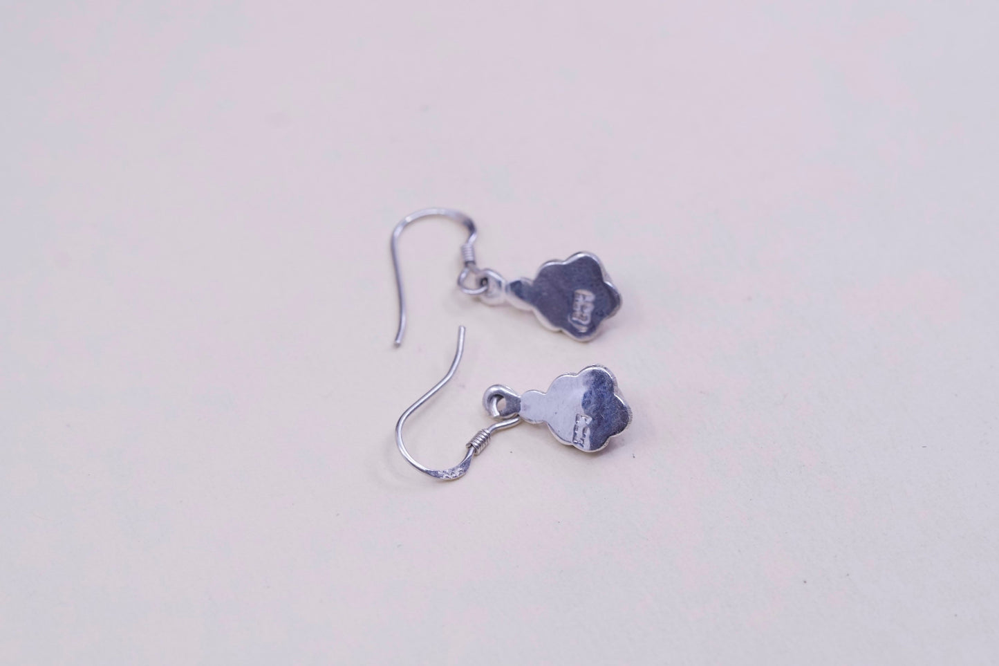Vintage Sterling silver handmade earrings, 925 flower dangles with garnet beads