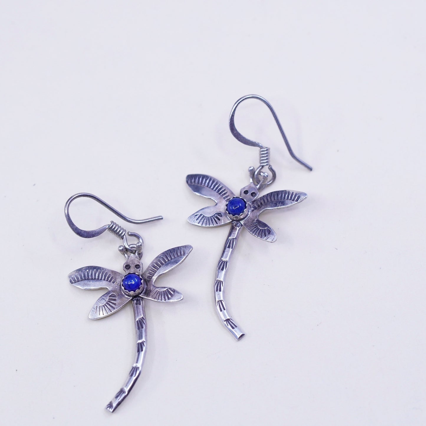 Native American southwestern sterling 925 silver dragonfly earrings lapis lazul