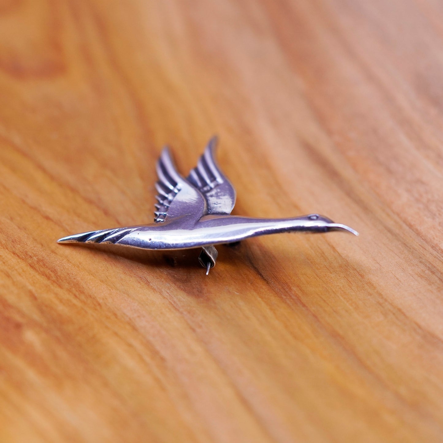 Vintage Native American handmade sterling 925 silver bird Geese brooch pin