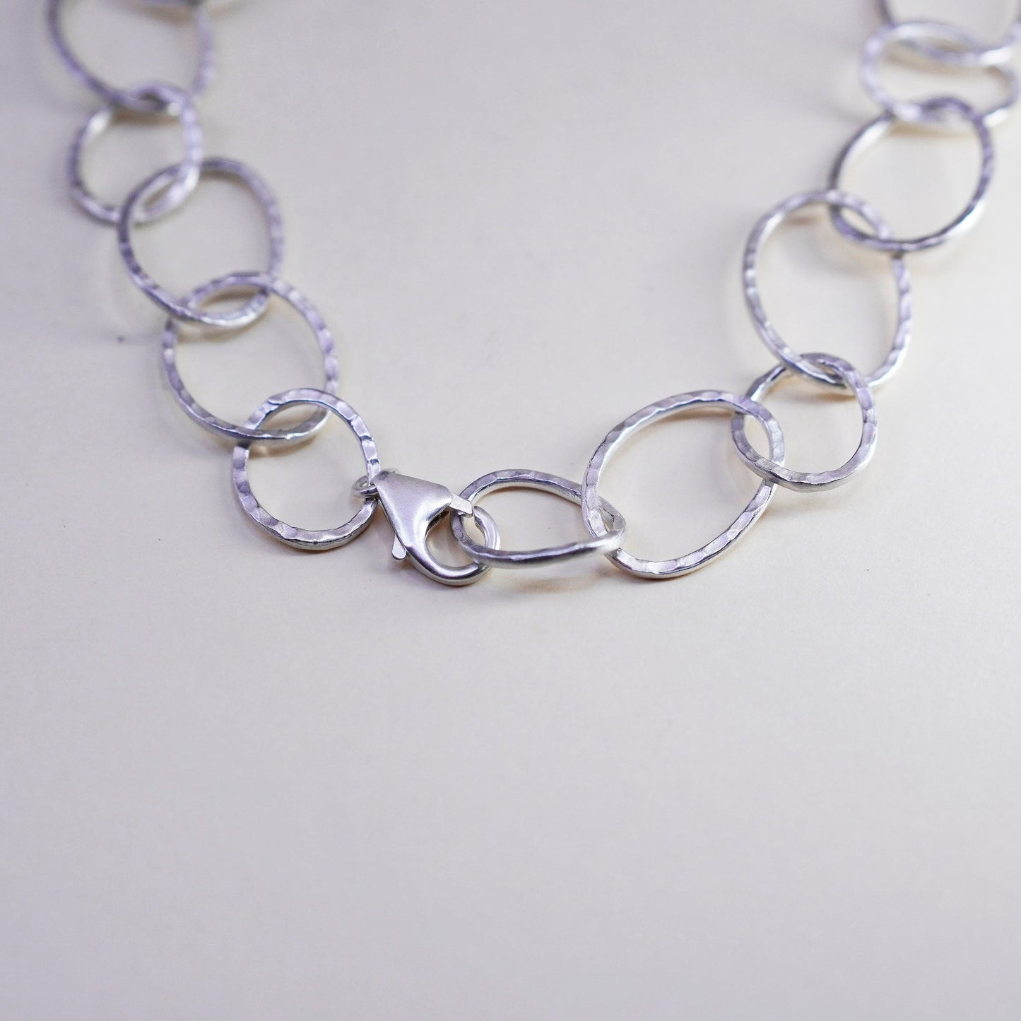 24” vintage Sterling 925 silver handmade necklace, matte textured oval chain