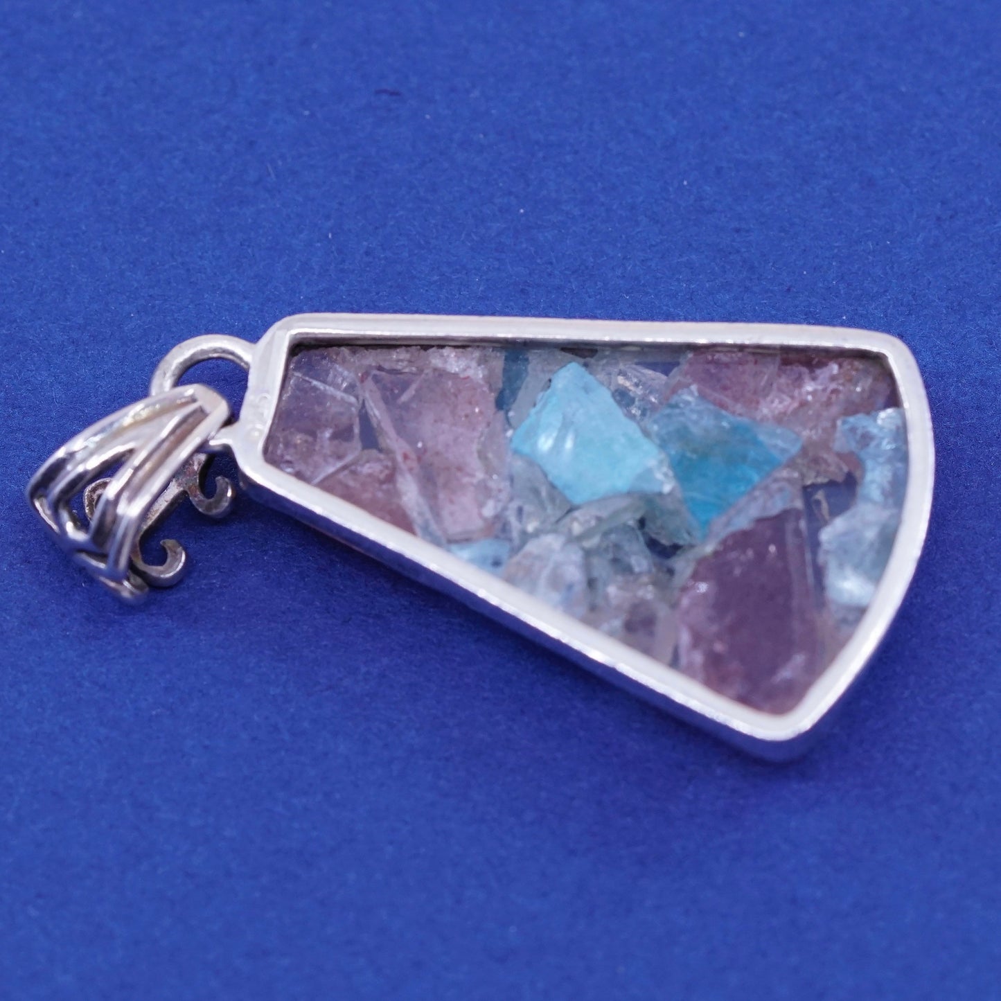 vtg Sterling silver handmade pendant, 925 with purple and blue crystal