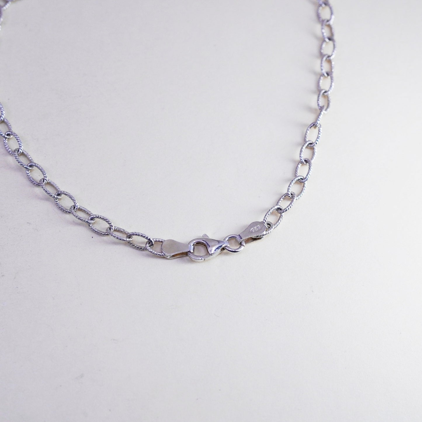 22”, 3mm, Vintage sterling 925 silver textured oval chain, necklace