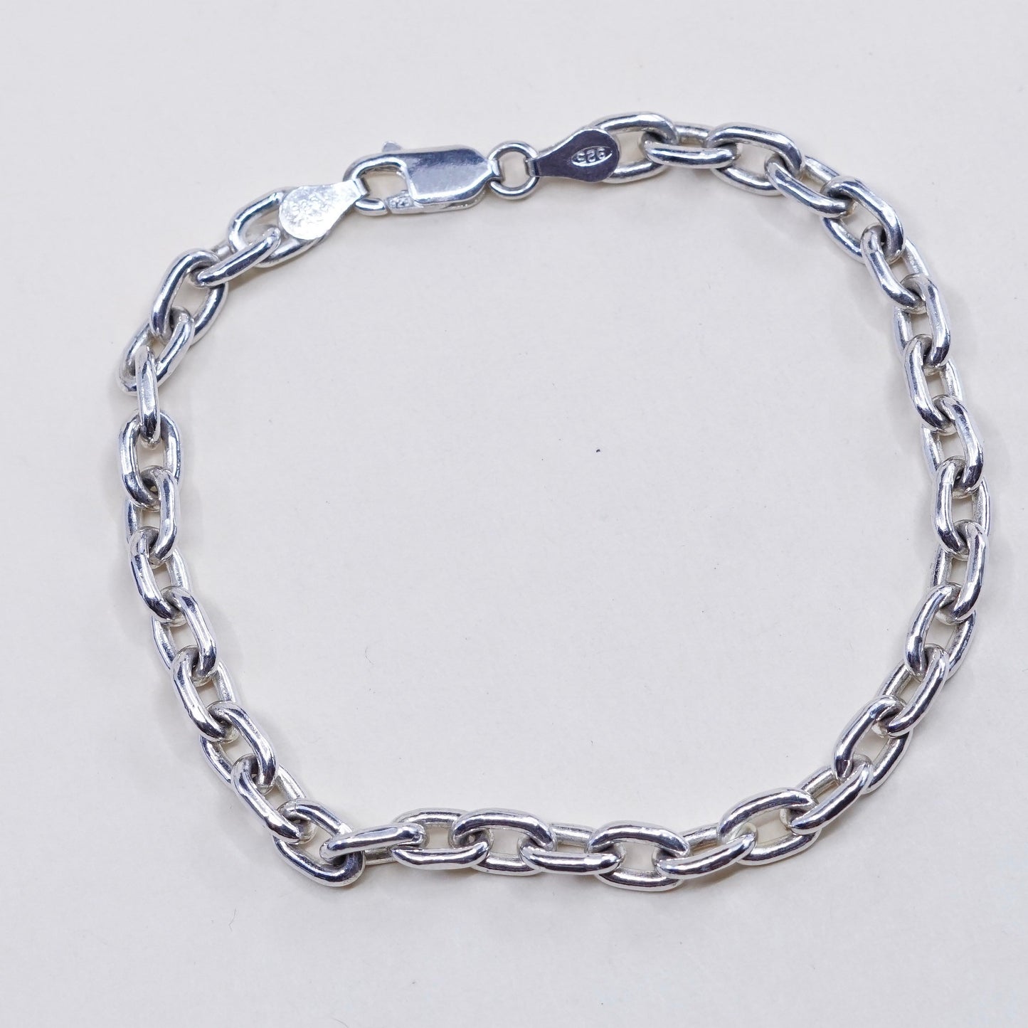 7”, 5mm, Vintage sterling silver handmade bracelet, 925 silver oval link chain