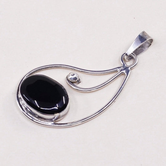 VTG mexico handmade sterling silver pendant, Mexico 925 with oval black obsidian