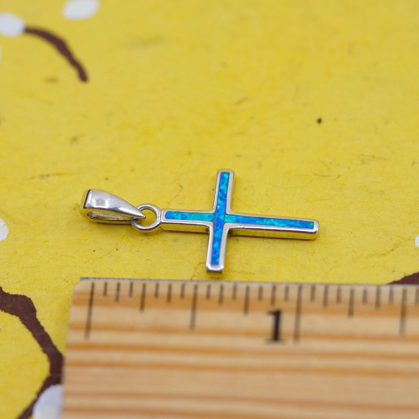 Vintage Sterling silver 925 handmade cross pendant with fire opal inlay