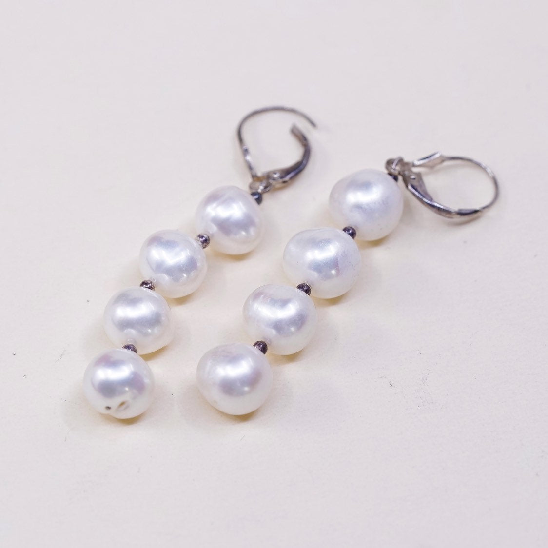 vtg Sterling silver handmade earrings, 925 hooks with pearl drops, stamped 925