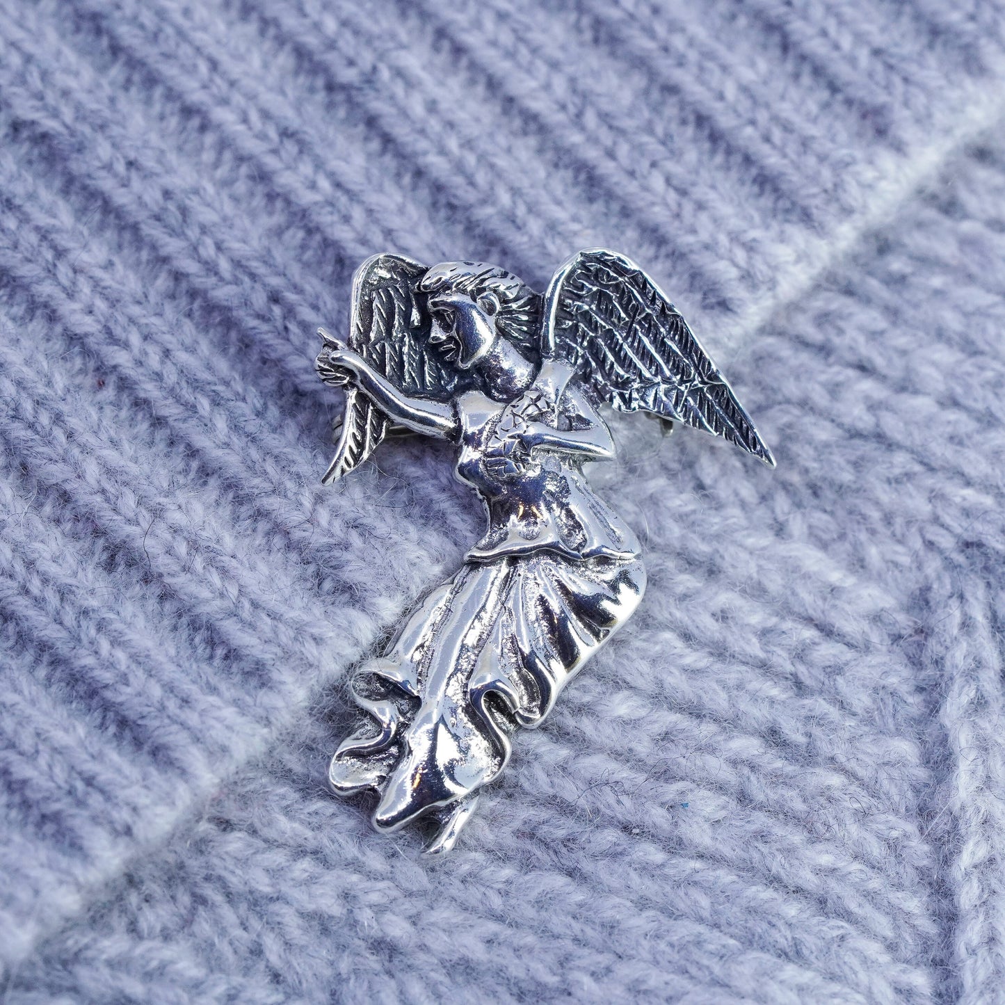 Vintage Sterling 925 silver handmade Angel brooch pendant